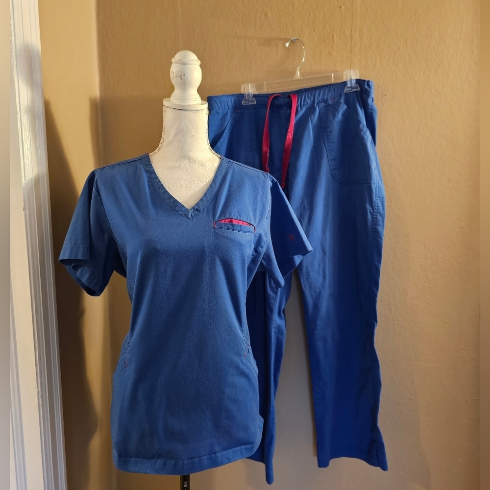Blue Scrub Pants with Pink Drawstring - Picture 7 of 7